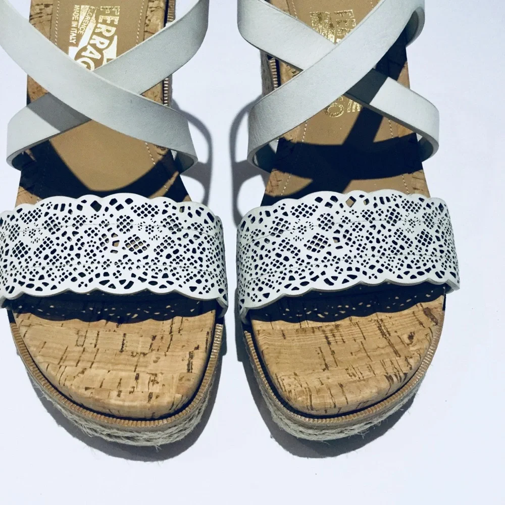 FERRAGAMO BISCOTTI WEDGE SANDAL.